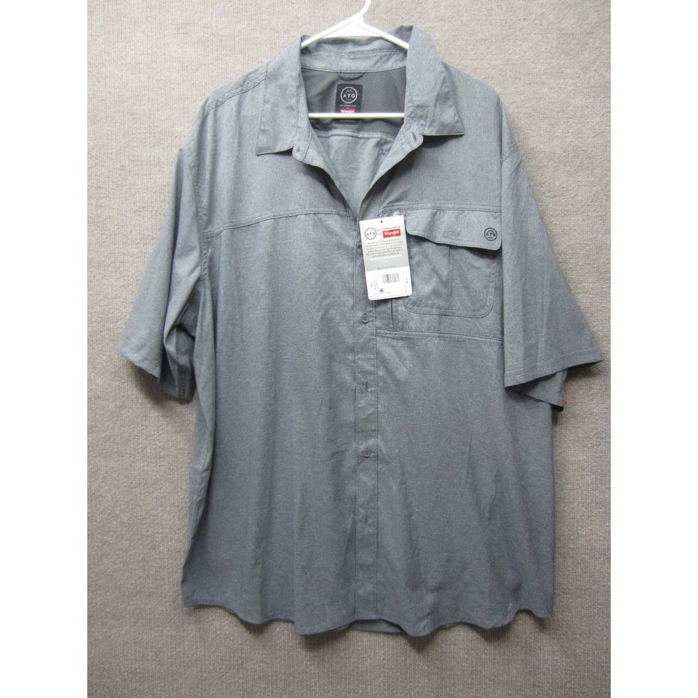 Wrangler ATG Mens Gray Performance Utility Shirt XXL Short Sleeve Button Down